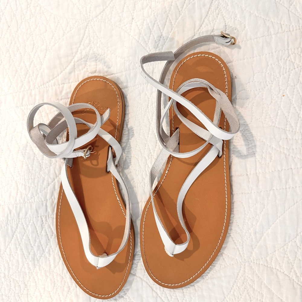 J Crew Leather Ankle Wrap Flip Flop Sandals EUC